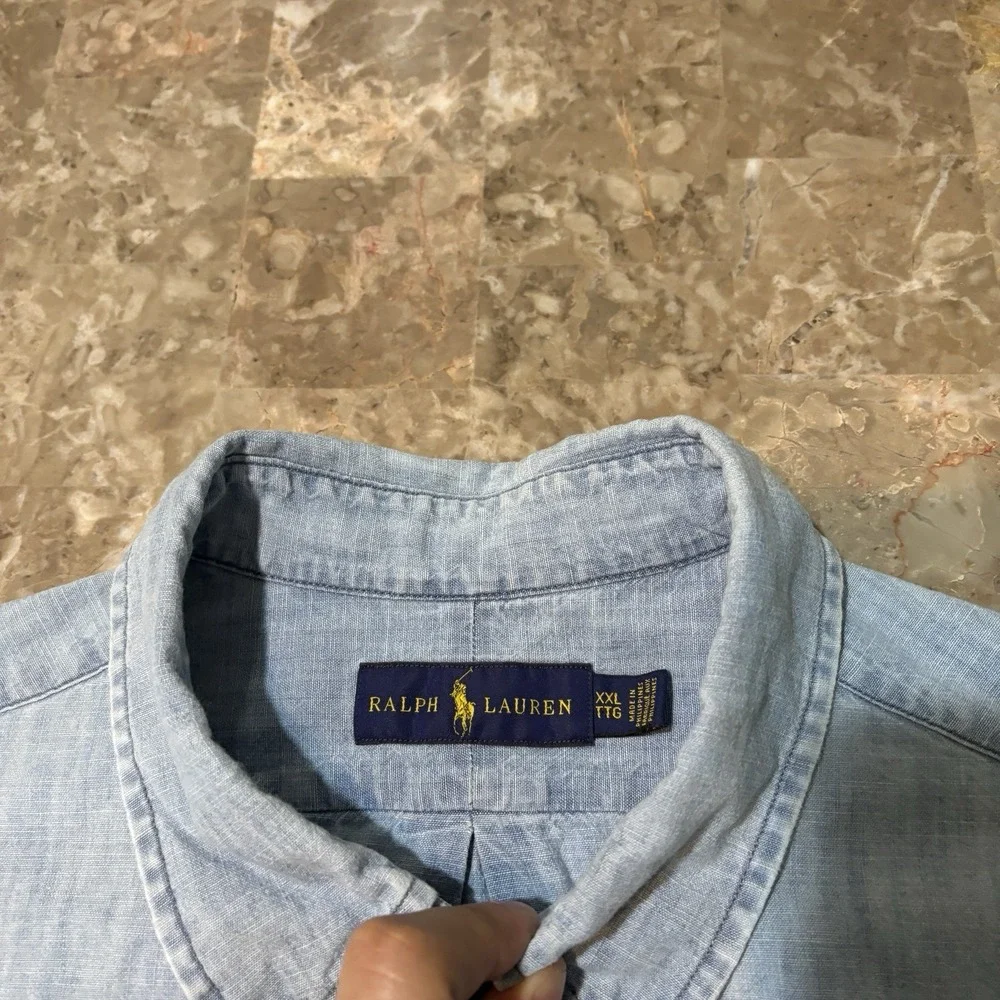 Polo Ralph Lauren Shirt Mens 2XL Blue Chambray Short Sleeve Button Work